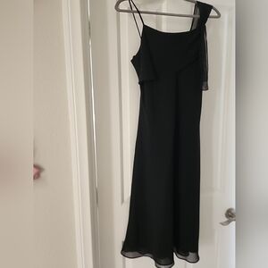 Georgia Studio Black Crepe One Shoulder  Lined Midi Evening Dress Sz Medium